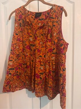 W5 Orange Floral Sleeveless Tank Top